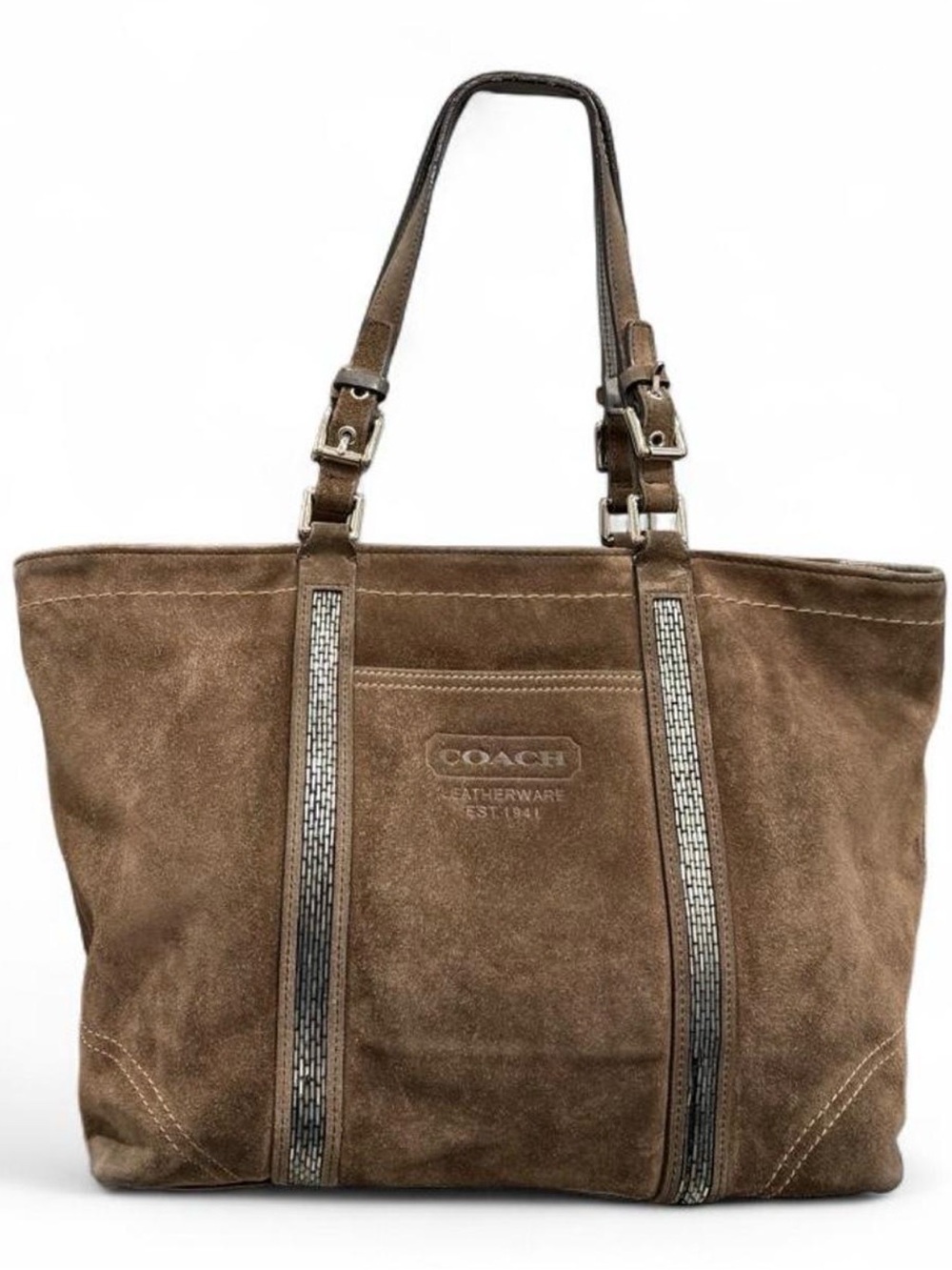 Vintage Coach Hampton suede tote bag with beaded detailing
